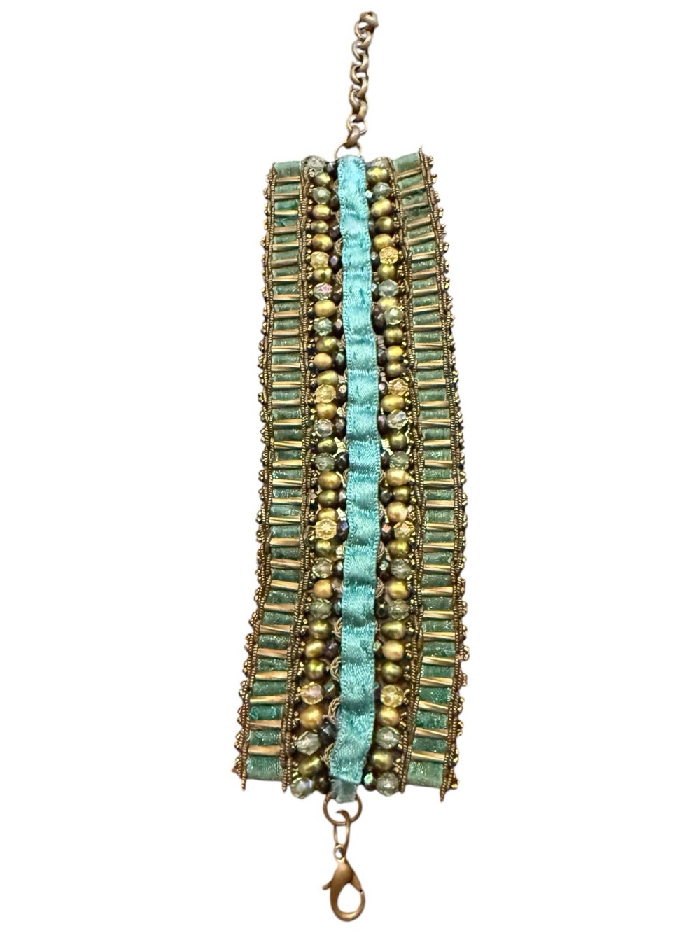Turquoise and Gold Multi-Row Beaded Bracelet